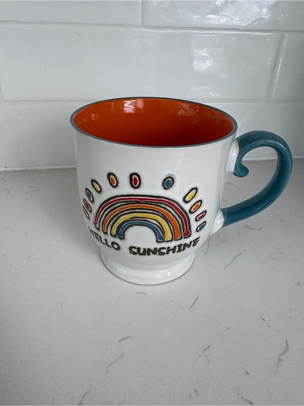 Rainbow “Hello Sunshine” Mug – Colorful Ceramic Coffee Cup
